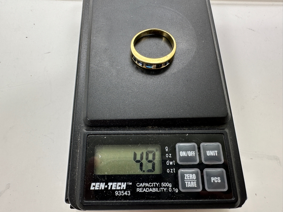 18k Gold Ring Set With (5) 2.75mm Synthetic Sapphires And Cz Size 8 4.9g Retails $1,500 [Photo 9]