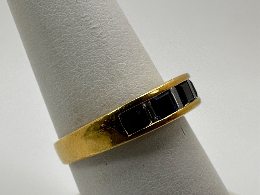 18k Gold Ring Set With (5) 2.75mm Synthetic Sapphires And Cz Size 8 4.9g Retails $1,500 [Photo 3]