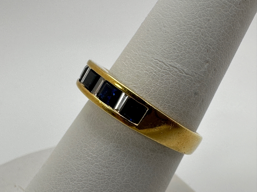 18k Gold Ring Set With (5) 2.75mm Synthetic Sapphires And Cz Size 8 4.9g Retails $1,500 [Photo 4]