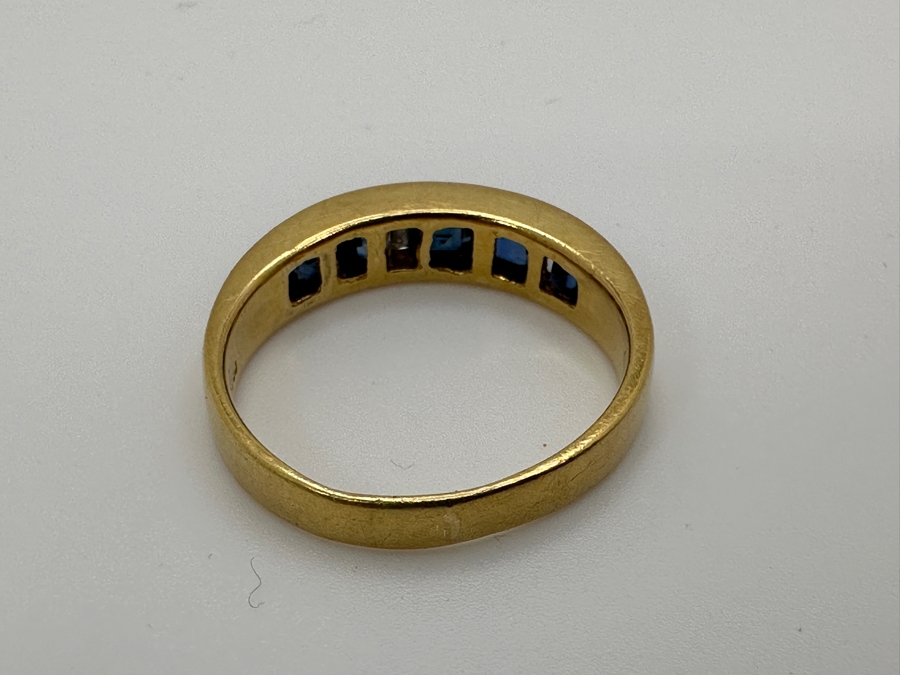 18k Gold Ring Set With (5) 2.75mm Synthetic Sapphires And Cz Size 8 4.9g Retails $1,500 [Photo 5]
