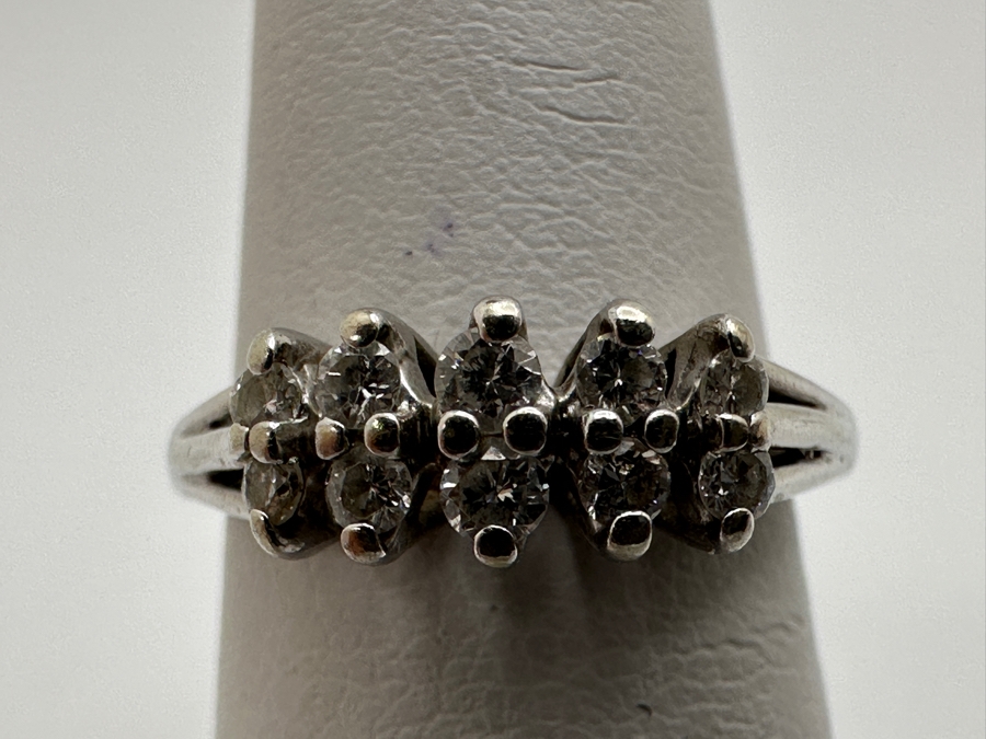 14k Gold Diamond Ring Set With (10) 1.5-2mm Round Brilliant Diamonds Est. .20cttw Size 4.5 2.6g Retails $1,000 [Photo 2]