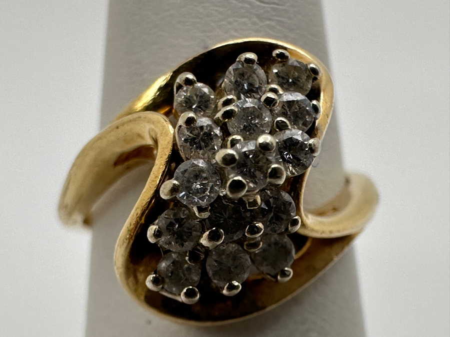 14k Gold Diamond Waterfall Ring Set With (15) 1.5mm Round Brilliant Diamonds Est. .20-.25cttw Size 5 4.4g Retails $1,100 [Photo 2]