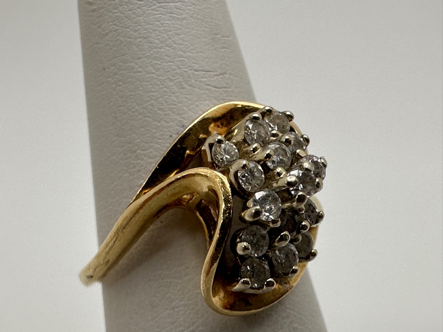 14k Gold Diamond Waterfall Ring Set With (15) 1.5mm Round Brilliant Diamonds Est. .20-.25cttw Size 5 4.4g Retails $1,100 [Photo 5]