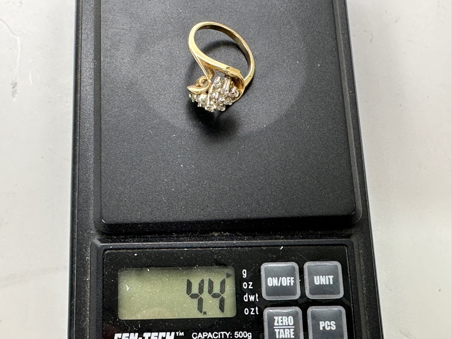 14k Gold Diamond Waterfall Ring Set With (15) 1.5mm Round Brilliant Diamonds Est. .20-.25cttw Size 5 4.4g Retails $1,100 [Photo 11]