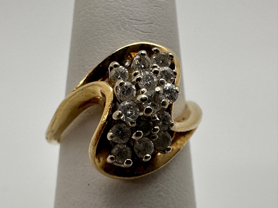 14k Gold Diamond Waterfall Ring Set With (15) 1.5mm Round Brilliant Diamonds Est. .20-.25cttw Size 5 4.4g Retails $1,100 [Photo 3]