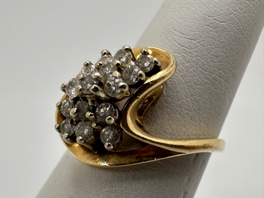 14k Gold Diamond Waterfall Ring Set With (15) 1.5mm Round Brilliant Diamonds Est. .20-.25cttw Size 5 4.4g Retails $1,100 [Photo 6]