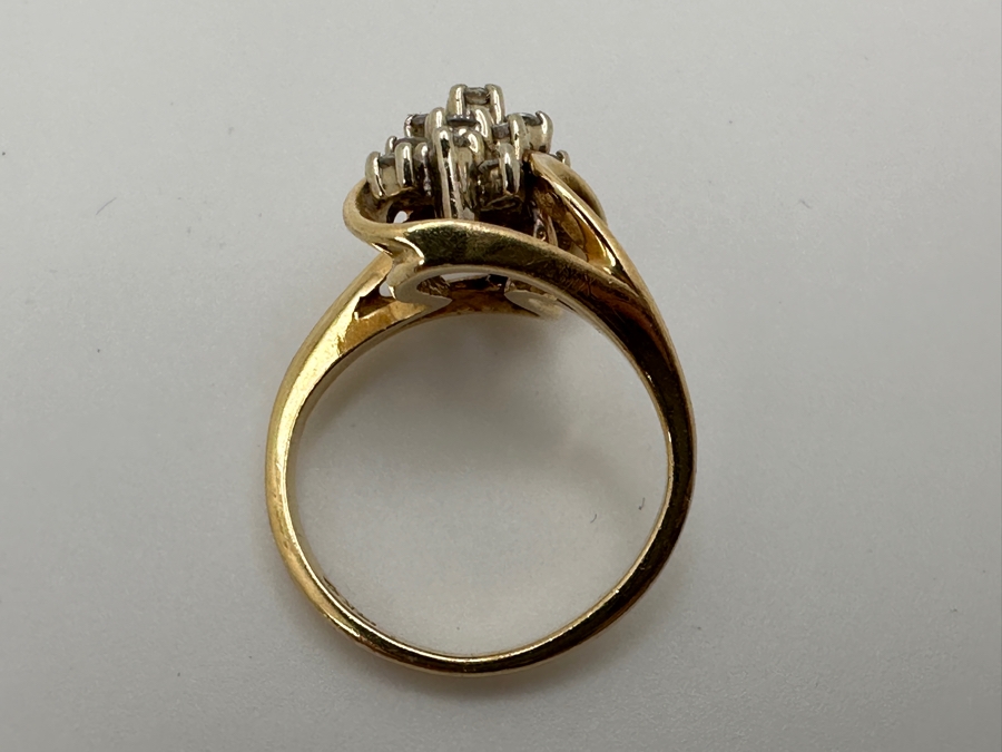 14k Gold Diamond Waterfall Ring Set With (15) 1.5mm Round Brilliant Diamonds Est. .20-.25cttw Size 5 4.4g Retails $1,100 [Photo 8]