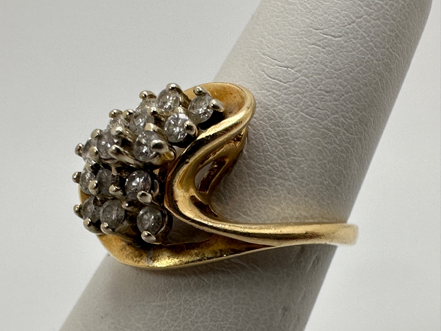 14k Gold Diamond Waterfall Ring Set With (15) 1.5mm Round Brilliant Diamonds Est. .20-.25cttw Size 5 4.4g Retails $1,100 [Photo 7]