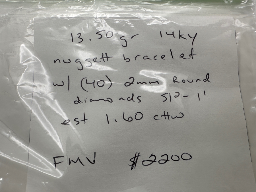 14k Gold Nugget 7' Bracelet Set With (40) 2mm Round Diamonds SI2-I1 Est. 1.60cttw 13.2g Retails $4,400 [Photo 10]