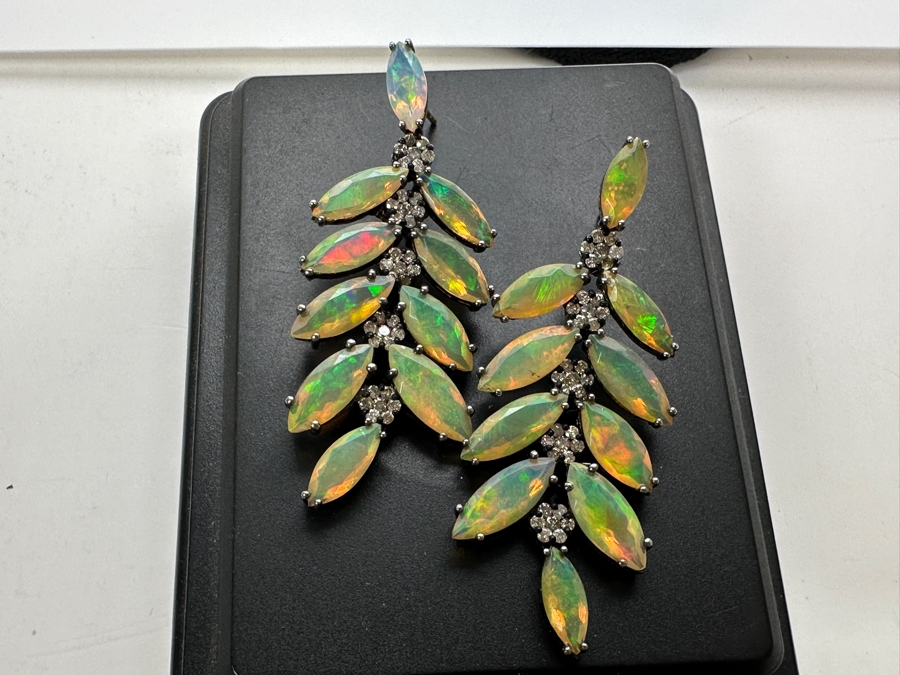 Sterling Silver Earrings With Jelly Opals Set With Diamond Accents Retails $1,800 [Photo 12]
