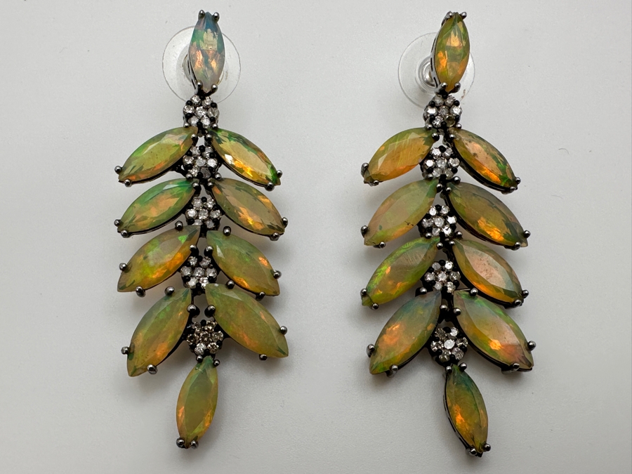 Sterling Silver Earrings With Jelly Opals Set With Diamond Accents Retails $1,800 [Photo 2]