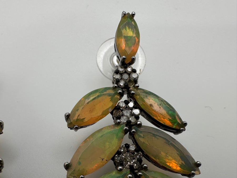 Sterling Silver Earrings With Jelly Opals Set With Diamond Accents Retails $1,800 [Photo 7]