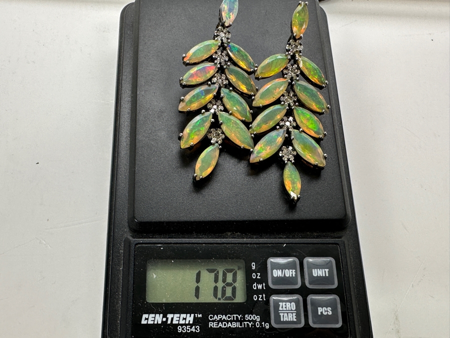 Sterling Silver Earrings With Jelly Opals Set With Diamond Accents Retails $1,800 [Photo 13]