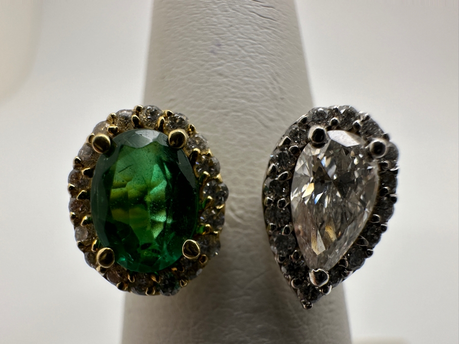 18k Gold Ring With 7x5 Oval Emerald Est. .75ct & 7x4 Pear Shape Diamond SI2 F-G Color Est. .55cttw Accented With (34) 1mm Round Diamonds .15cttw 4.8g Size 6 Retails $5,600  [Photo 2]