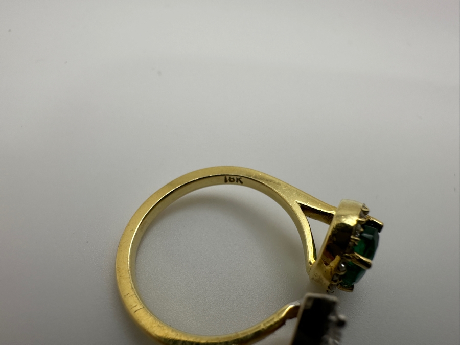 18k Gold Ring With 7x5 Oval Emerald Est. .75ct & 7x4 Pear Shape Diamond SI2 F-G Color Est. .55cttw Accented With (34) 1mm Round Diamonds .15cttw 4.8g Size 6 Retails $5,600  [Photo 7]