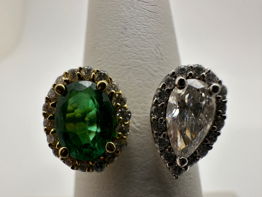 18k Gold Ring With 7x5 Oval Emerald Est. .75ct & 7x4 Pear Shape Diamond SI2 F-G Color Est. .55cttw Accented With (34) 1mm Round Diamonds .15cttw 4.8g Size 6 Retails $5,600  [Photo 3]