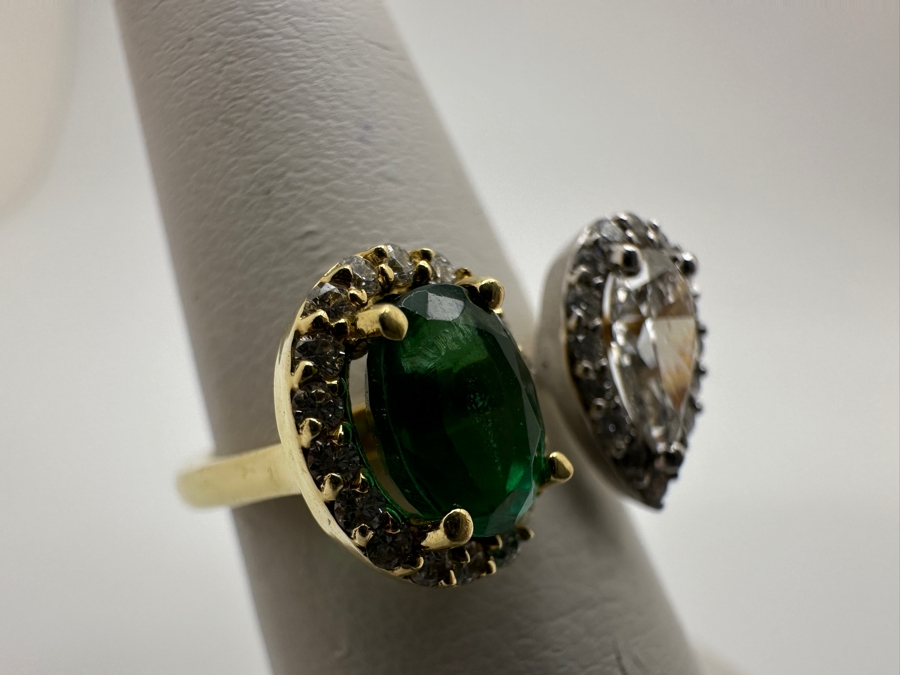 18k Gold Ring With 7x5 Oval Emerald Est. .75ct & 7x4 Pear Shape Diamond SI2 F-G Color Est. .55cttw Accented With (34) 1mm Round Diamonds .15cttw 4.8g Size 6 Retails $5,600  [Photo 4]