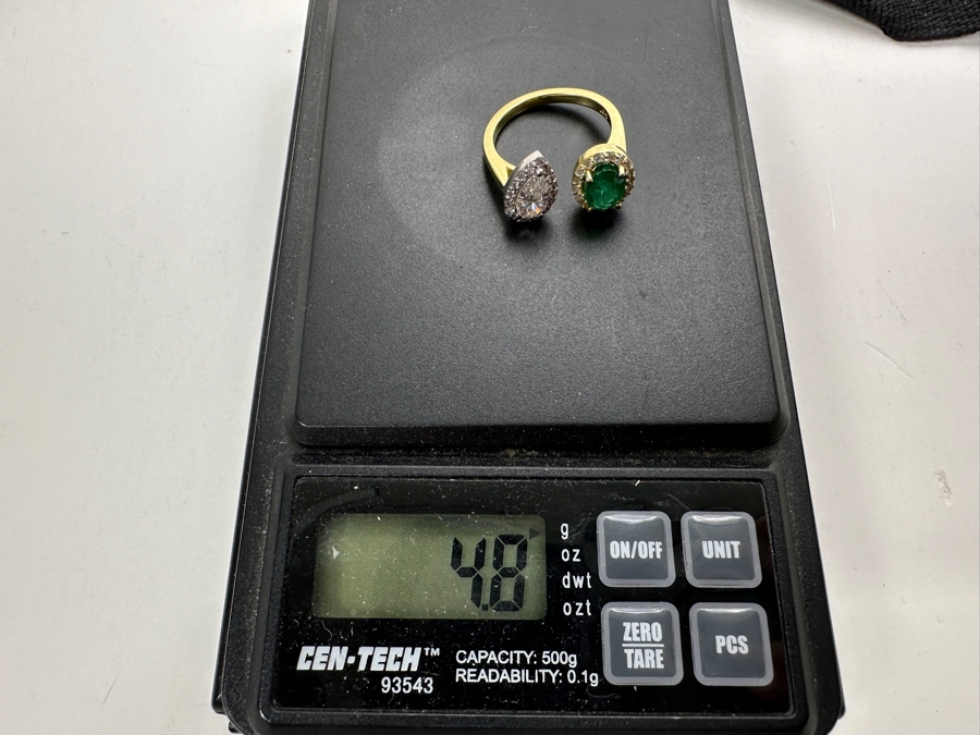 18k Gold Ring With 7x5 Oval Emerald Est. .75ct & 7x4 Pear Shape Diamond SI2 F-G Color Est. .55cttw Accented With (34) 1mm Round Diamonds .15cttw 4.8g Size 6 Retails $5,600  [Photo 11]