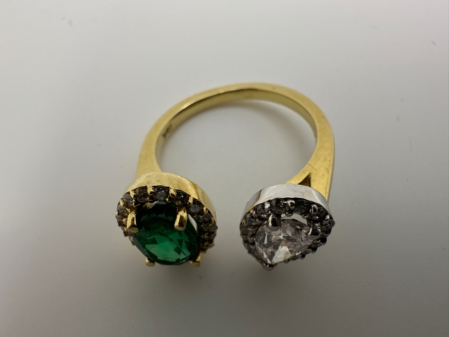 18k Gold Ring With 7x5 Oval Emerald Est. .75ct & 7x4 Pear Shape Diamond SI2 F-G Color Est. .55cttw Accented With (34) 1mm Round Diamonds .15cttw 4.8g Size 6 Retails $5,600  [Photo 6]