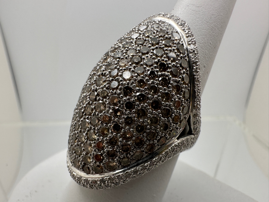 Stunning 18k Gold Ring Set With (138) Cognac Diamonds & (260) White Diamonds 18.8g Est. Cttw 7.06 Size 8.5 Retails $16,000 - Watch Video On Detail Page [Photo 8]