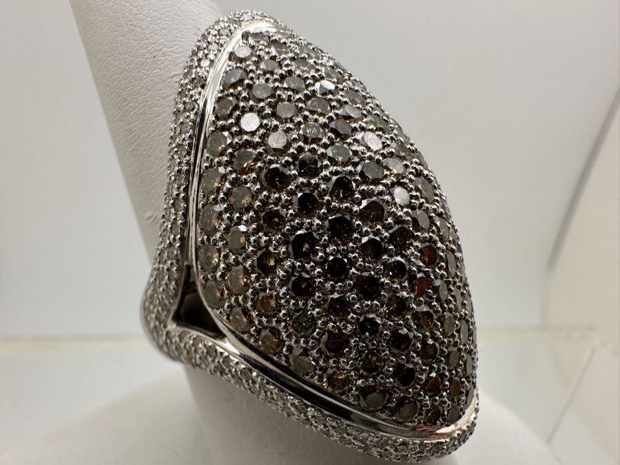 Stunning 18k Gold Ring Set With (138) Cognac Diamonds & (260) White Diamonds 18.8g Est. Cttw 7.06 Size 8.5 Retails $16,000 - Watch Video On Detail Page [Photo 6]
