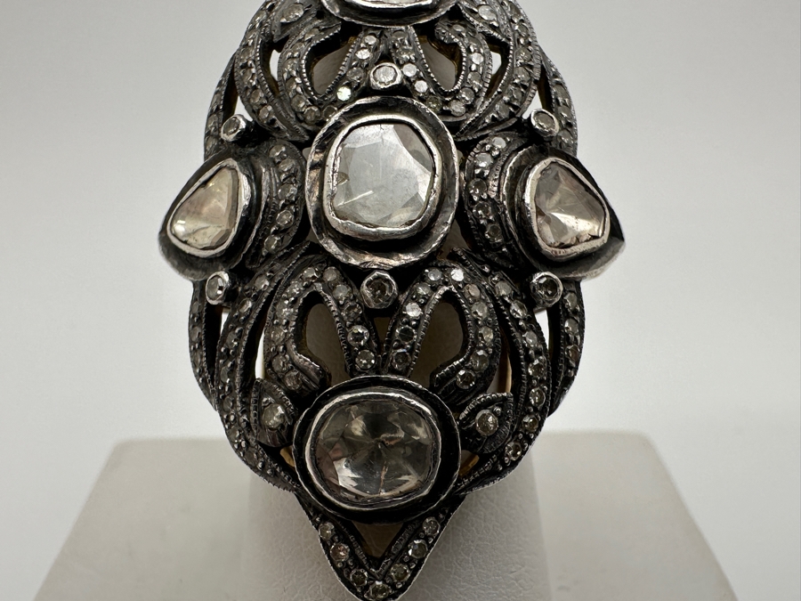 14k Gold Shank With Silver Top Ring Set With (1) Large Natural Diamond And (3) Other Stones Possibly Moissanite Size 7 13.1g Retails $2,000 [Photo 4]