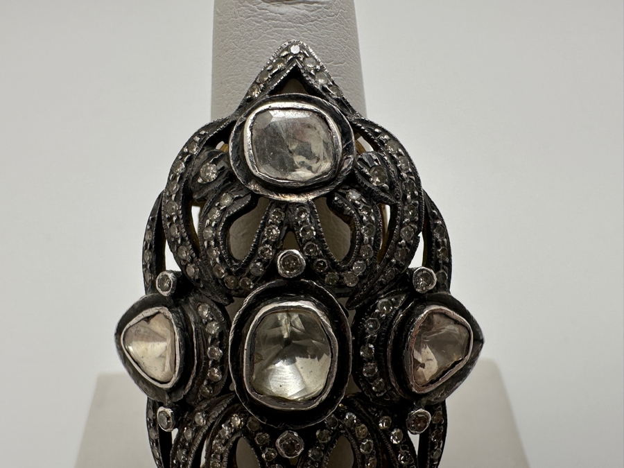 14k Gold Shank With Silver Top Ring Set With (1) Large Natural Diamond And (3) Other Stones Possibly Moissanite Size 7 13.1g Retails $2,000 [Photo 5]