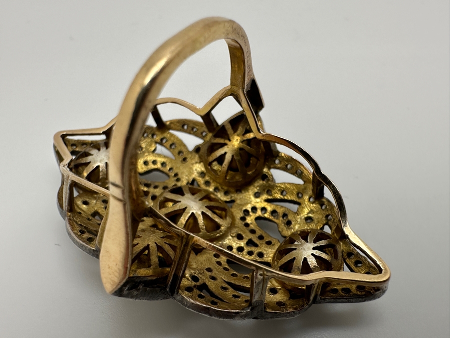 14k Gold Shank With Silver Top Ring Set With (1) Large Natural Diamond And (3) Other Stones Possibly Moissanite Size 7 13.1g Retails $2,000 [Photo 9]