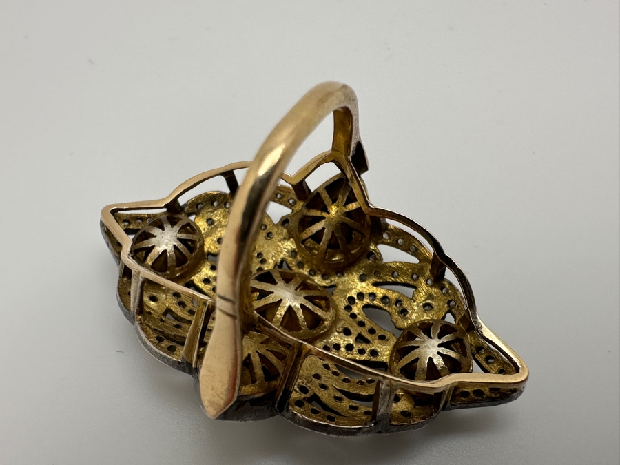 14k Gold Shank With Silver Top Ring Set With (1) Large Natural Diamond And (3) Other Stones Possibly Moissanite Size 7 13.1g Retails $2,000 [Photo 8]