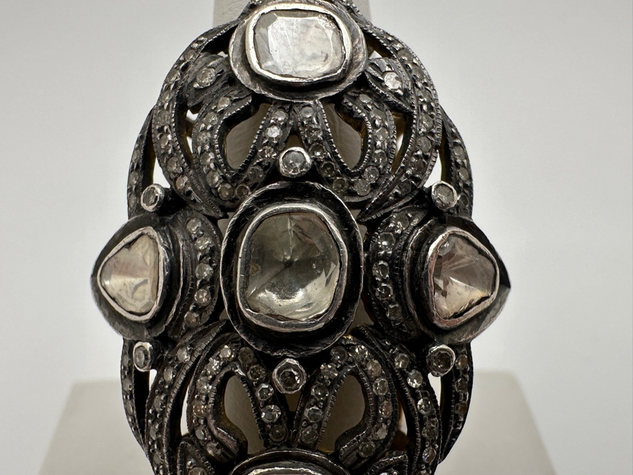 14k Gold Shank With Silver Top Ring Set With (1) Large Natural Diamond And (3) Other Stones Possibly Moissanite Size 7 13.1g Retails $2,000 [Photo 3]