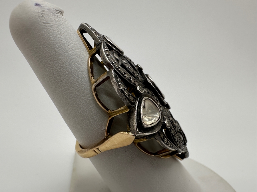 14k Gold Shank With Silver Top Ring Set With (1) Large Natural Diamond And (3) Other Stones Possibly Moissanite Size 7 13.1g Retails $2,000 [Photo 7]