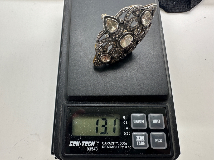 14k Gold Shank With Silver Top Ring Set With (1) Large Natural Diamond And (3) Other Stones Possibly Moissanite Size 7 13.1g Retails $2,000 [Photo 11]