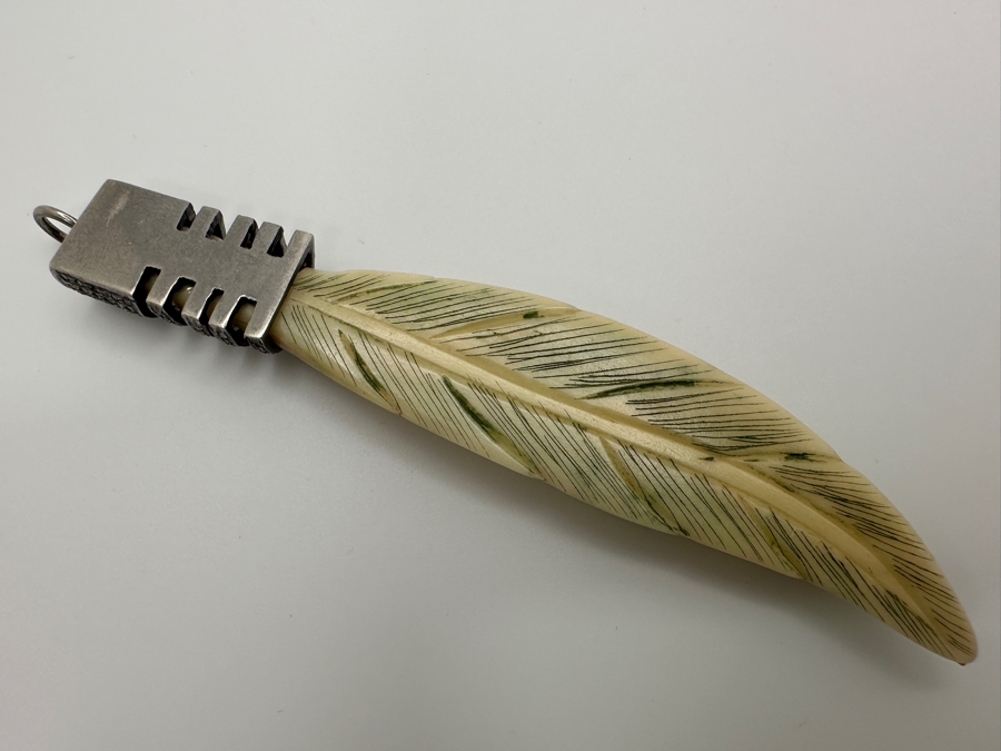 Diamonds Set In Silver With Carved Bone Pendant 4.5'H 22.7g Retails $450 [Photo 8]