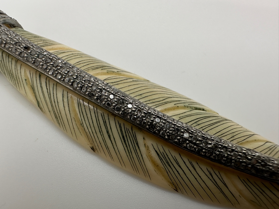 Diamonds Set In Silver With Carved Bone Pendant 4.5'H 22.7g Retails $450 [Photo 6]