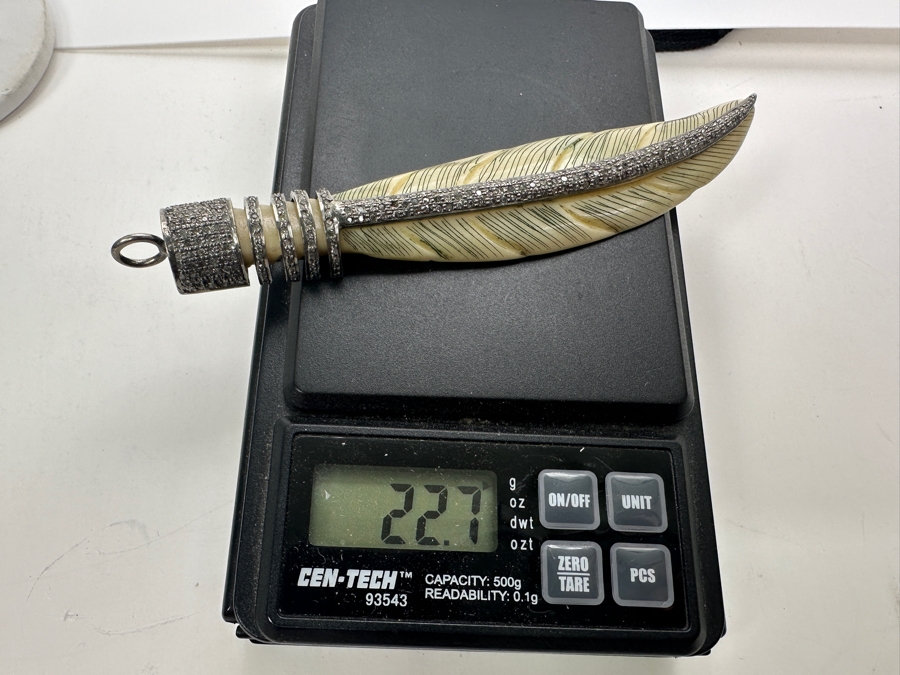 Diamonds Set In Silver With Carved Bone Pendant 4.5'H 22.7g Retails $450 [Photo 9]