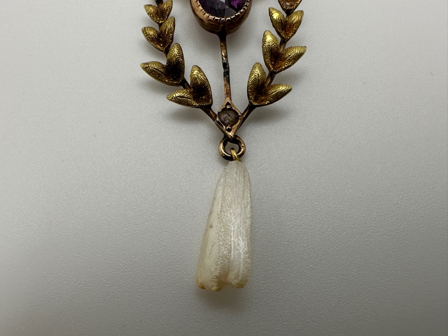 Vintage 14k Gold Pendant With Diamond, Pearl & Amethyst Accents 2.5'H 2.3g Retails $500 [Photo 6]