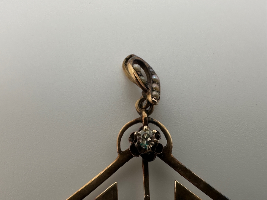 Vintage 14k Gold Pendant With Diamond, Pearl & Amethyst Accents 2.5'H 2.3g Retails $500 [Photo 4]