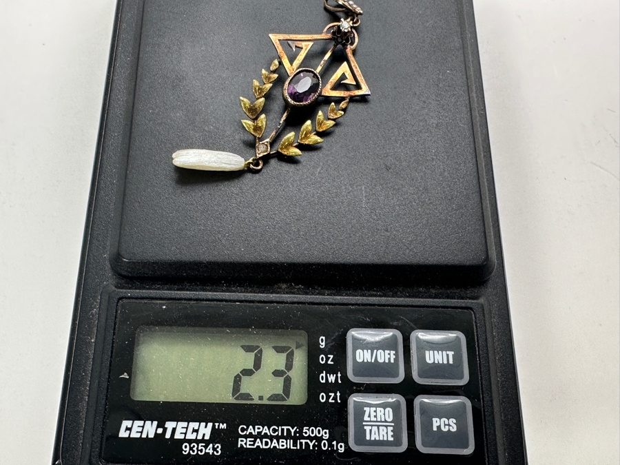 Vintage 14k Gold Pendant With Diamond, Pearl & Amethyst Accents 2.5'H 2.3g Retails $500 [Photo 8]
