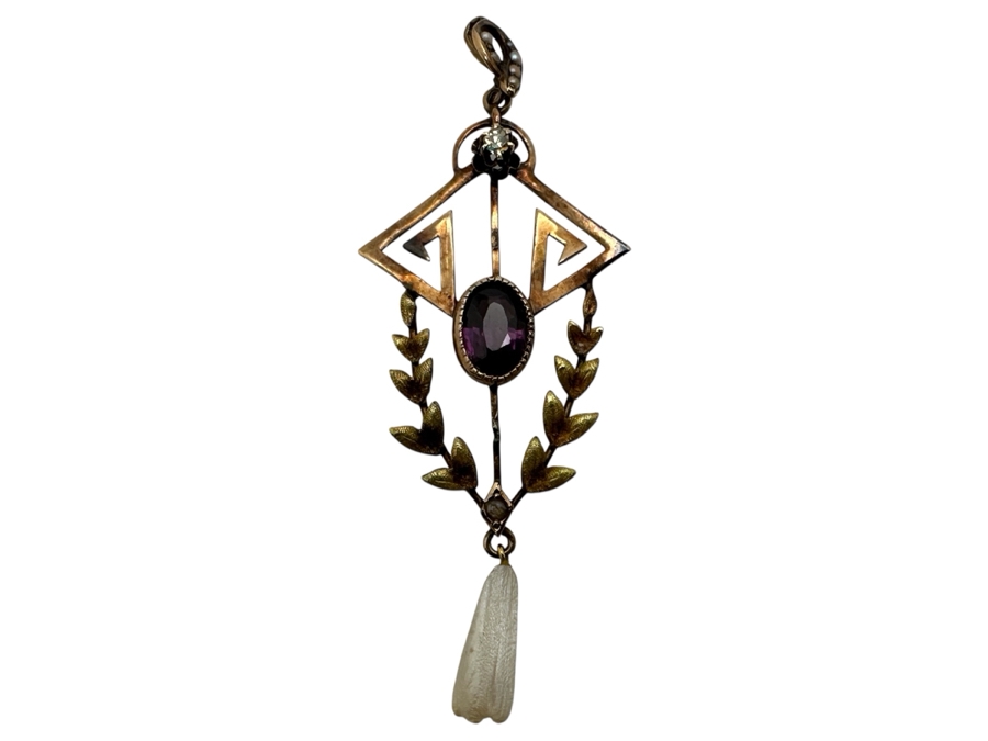 Vintage 14k Gold Pendant With Diamond, Pearl & Amethyst Accents 2.3g Retails $500 [Photo 1]