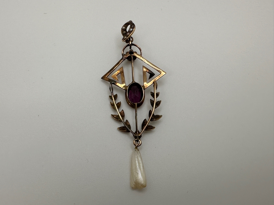Vintage 14k Gold Pendant With Diamond, Pearl & Amethyst Accents 2.5'H 2.3g Retails $500 [Photo 7]