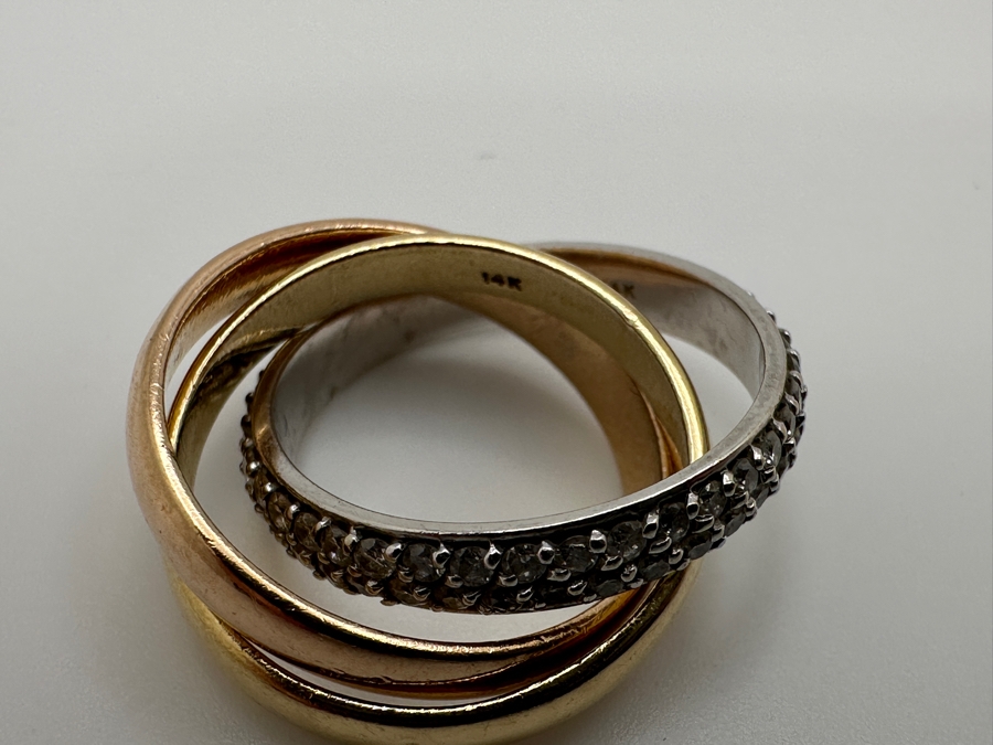 14k Gold Yellow, Rose & White Ring Set With (80) .1mm Round Diamonds Est. .40cttw Size 6 7.9g Retails $2,600 [Photo 6]