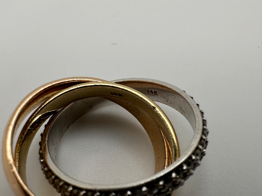 14k Gold Yellow, Rose & White Ring Set With (80) .1mm Round Diamonds Est. .40cttw Size 6 7.9g Retails $2,600 [Photo 7]