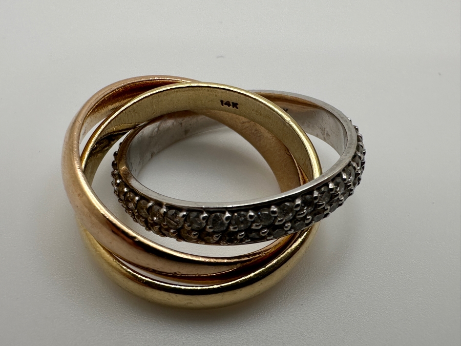 14k Gold Yellow, Rose & White Ring Set With (80) .1mm Round Diamonds Est. .40cttw Size 6 7.9g Retails $2,600 [Photo 8]