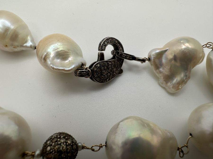 32' Baroque Pearl & Silver Beads Necklace Set With Diamonds And Turquoise With Silver Clasp Retails $1,300 [Photo 6]