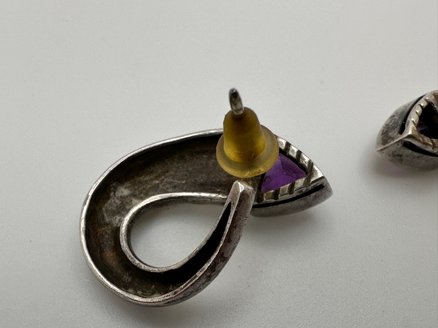 Sterling Silver Earrings With Gold Accents And Amethyst Trillion Stones 5.9g Retails $400 [Photo 4]