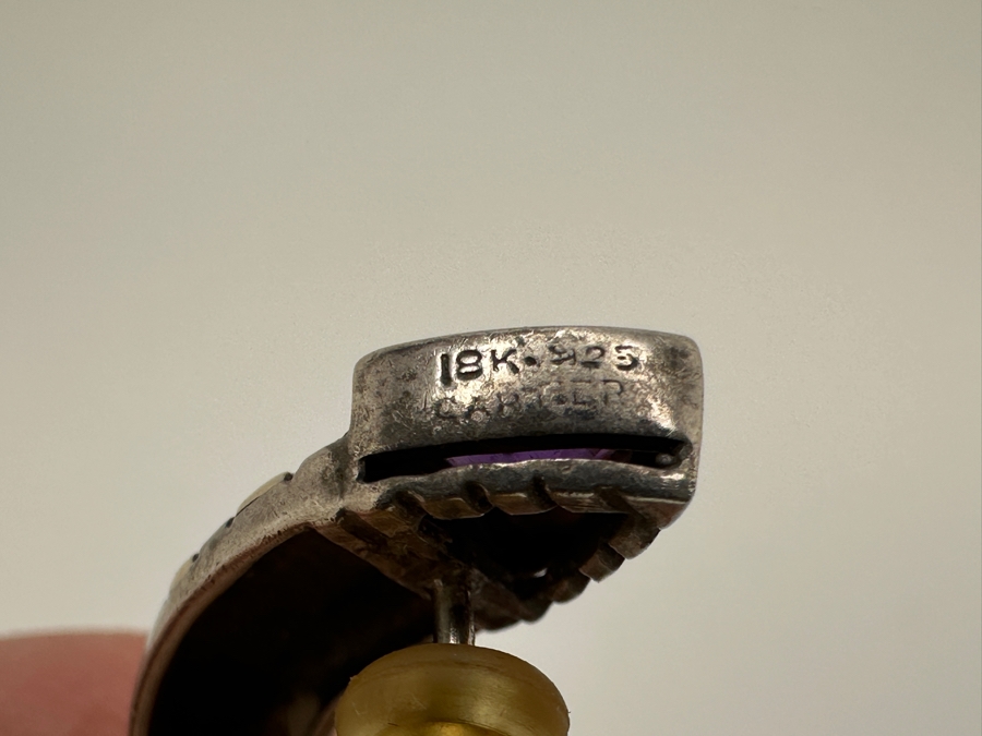 Sterling Silver Earrings With Gold Accents And Amethyst Trillion Stones 5.9g Retails $400 [Photo 6]