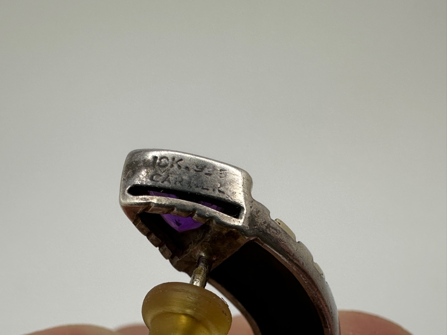 Sterling Silver Earrings With Gold Accents And Amethyst Trillion Stones 5.9g Retails $400 [Photo 7]