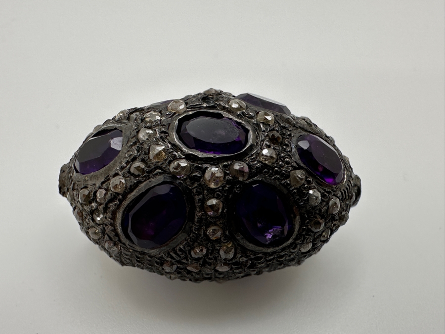 Sterling Silver Bead Set With Natural Diamonds And Amethyst Stones 6x4mm 8.1g Retails $350 [Photo 6]