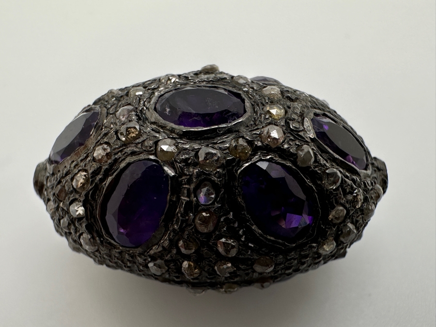Sterling Silver Bead Set With Natural Diamonds And Amethyst Stones 6x4mm 8.1g Retails $350 [Photo 2]