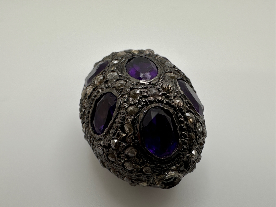 Sterling Silver Bead Set With Natural Diamonds And Amethyst Stones 6x4mm 8.1g Retails $350 [Photo 5]